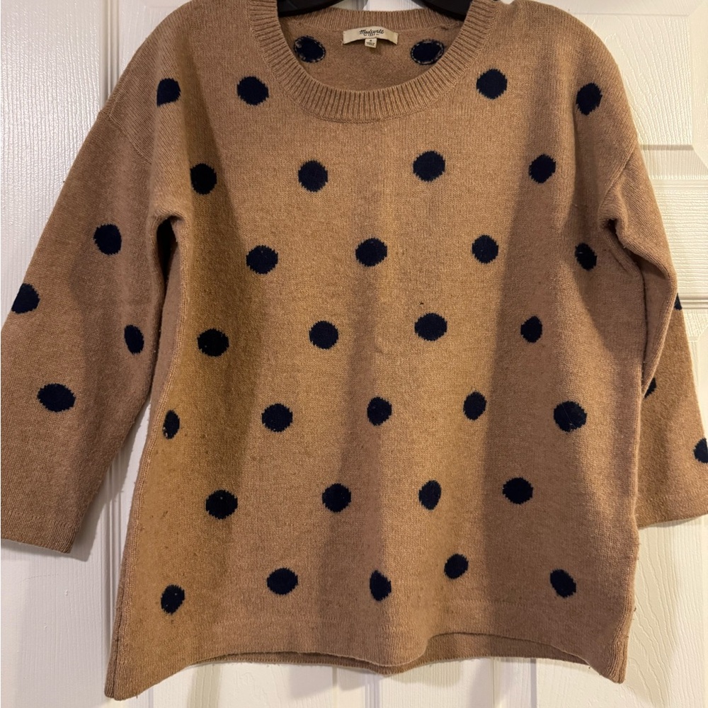 Madewell Tan and Black Polka Dot Crew Neck Sweater